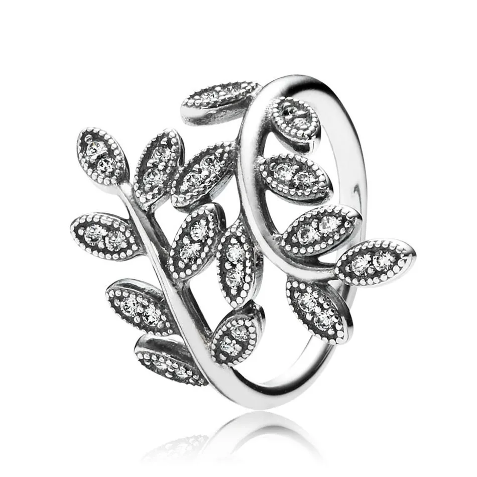 

Authentic 925 Sterling Silver Women Ring Lady Jewelry Girl Birthday Gift Shimmering Leaves Ring Clear CZ