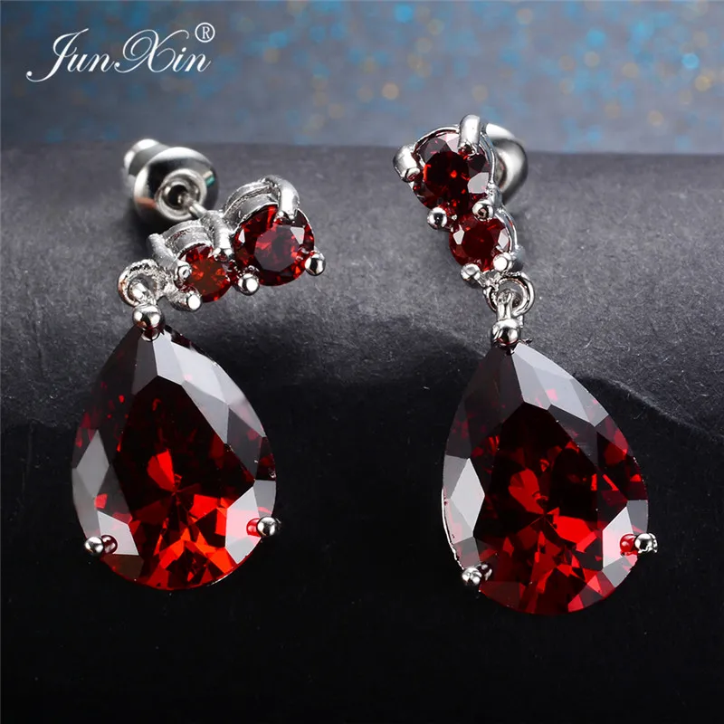 Dangle Earrings Drop Earrings Long Earrings Dome Teardrop Earrings 8 Style Female Red Water Drop Earrings Fashion Silver Color Zircon Stone Earrings Vintage Long Dangle For Women
