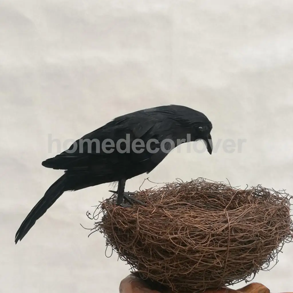 Artificial Realistic Feathered Crow Raven Birds Garden Tree Wedding Decor Photo Props Halloween Decor Craft
