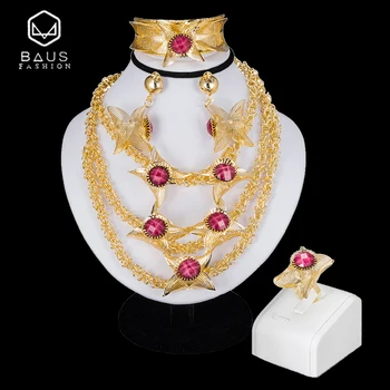 

BAUS 2018 Dubai Gold color jewelry sets Nigerian wedding african beads ethiopian Bridal accessories big necklace earrings sets
