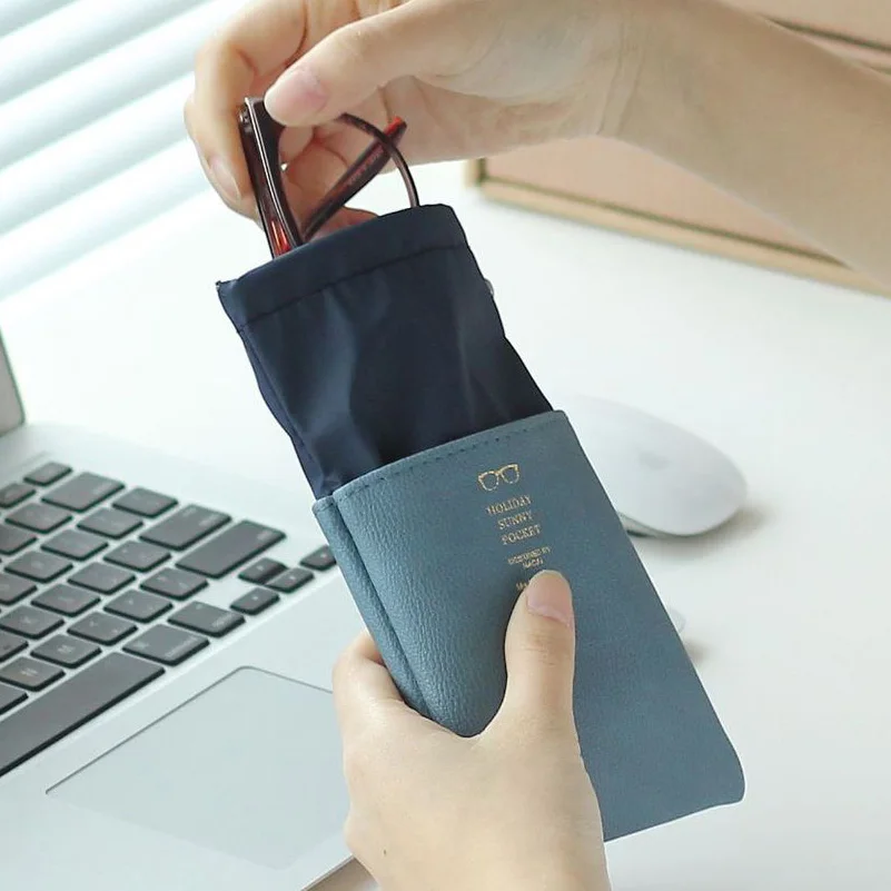 Leather Stitching Glasses Storage Bags Portable Travel Drawing Pocket Phone Polyester Organizers Glass Case Eyewear Accessories (2)