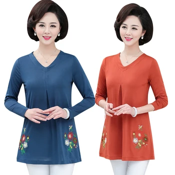 

Floral Top For Women Tee Shirts Femme Pullover 2020 Spring Autumn New Middle Age Mother Clothes Large Size Long Sleeve Tshirt
