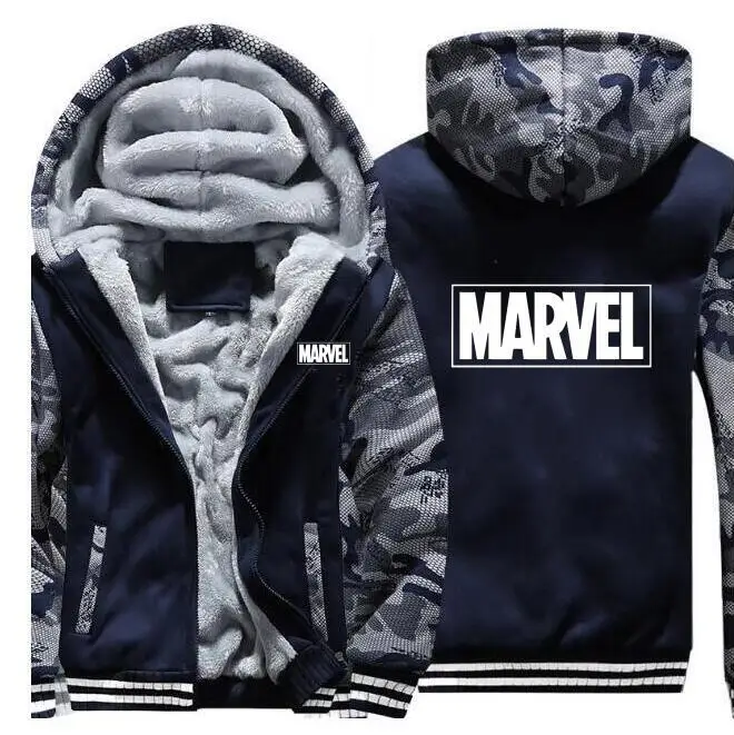 

Men's Winter Autumn Hoodie Super hero MARVEL Pattern Fleece Jacket Baseball Jacket Wool Jacket