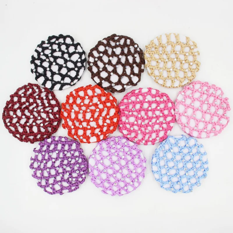 

New Women Bun Cover Snood Hair Net Ballet Dance Skating Crochet Chic Rhinestone