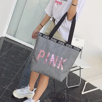 Новая розовая сумка для девушек, сумка для путешествий, Женская пляжная сумка на плечо, Большая вместительная сумка, сумки для путешествий, деловые сумки - Цвет: Серый