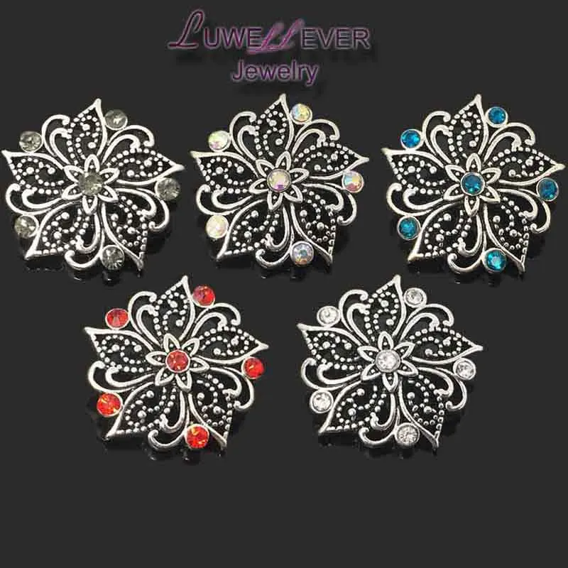 

Wholesale metal Rhinestone Snap Buttons w227 flower Diy Jewelry fit 18mm Snap button Necklaces/Bracelets for women