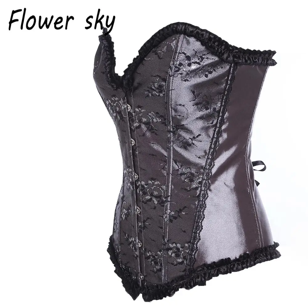 Womens Floral Gray Corset Sexy Lace Satin Corset Bustier Shapewear