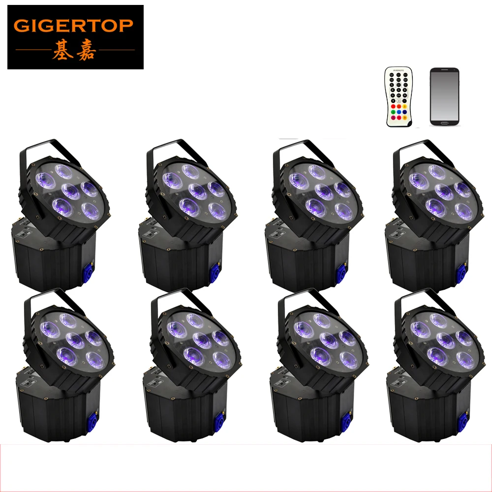 Freeshipping 8 Unit iOS Smartphone App Wireless DMX Battery Powered 6*18W LED Bar Uplighting Light Carry Handle Black Housing