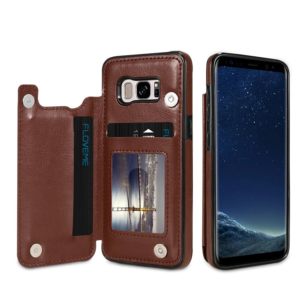 

abay Card Slot Case For Samsung Galaxy S9 S8 S7 Edge S10 Plus S10e Note 8 9 Plus Holder Cases For iphone X XR Leather Cover Capa