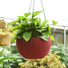 Висячие плантаторы цветочный горшок корзина круглый ротанг пластик Прочный для сада на открытом воздухе растения@ LS