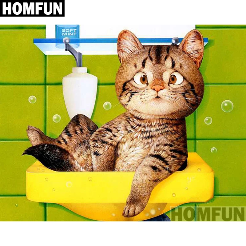 Алмазная живопись HOMFUN A00941 картина Кот в ванной с полными квадратными/круглыми