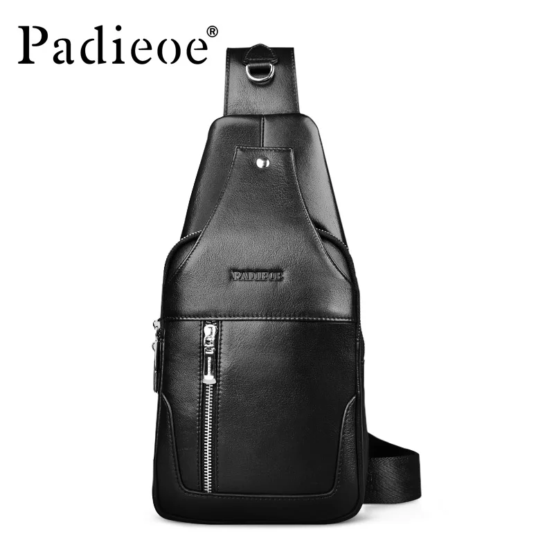 Фотография Padieoe Brand 2017 New Design Fashion Black Genuine Leather Bag Chest Pack Men Messenger Bags Business Casual Shoulder Bags