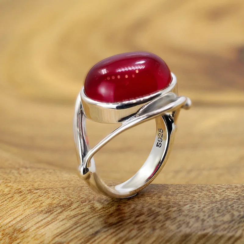 

S925 sterling silver jewelry fashion pure handmade lady red corundum ring