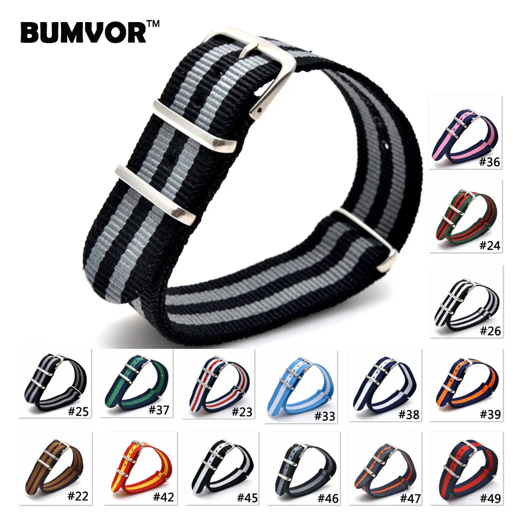 BUMVOR Hot Sale 22mm Multi Color Army Sports bracelet nato fabric Nylon watchband Watch Strap Accessories Bands Buckle belt BUMVOR Hot Sale 22mm Multi Color Army Sports bracelet nato fabric Nylon watchband Watch Strap Accessories Bands Buckle belt