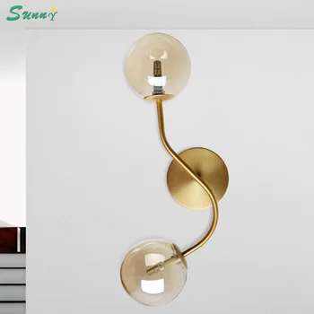 

Nordic Post-modern Magic Bean Glass Ball Wall Lamp Bedroom Bedside Lamp Personalized Creative Double Head Home Deco Wall Lamp