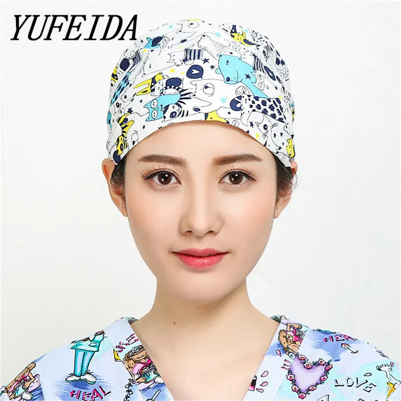 

YUFEIDA Surgical Cap Unisex Doctor and Nurse Working-wear Medical Lab Clinic Operation Cap Printing Can Adjustable Caps
