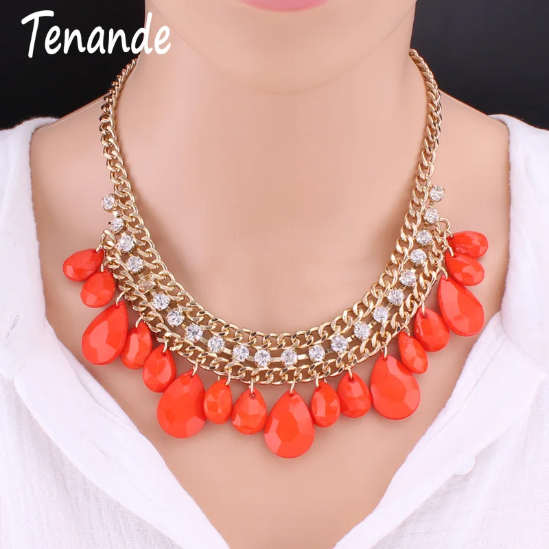 

Tenande New Fashion Maxi Big Statement Resin Stone Crystal Water Droplets Necklaces & Pendants Necklaces & Pendants for Women