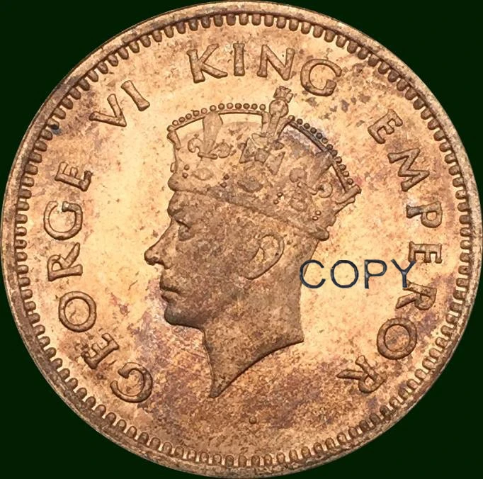 

East India GEORGE VI KING EMPEROR 1938 1/2 Half Cent Pice Red Copper Copy Coin