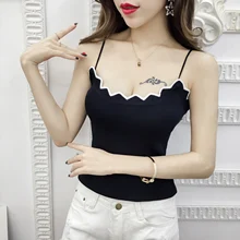 Весенне-летние женские модные облегающие трикотажные майки, топы для девочек, вязаные топы в полоску без рукавов с волнистым вырезом, футболки