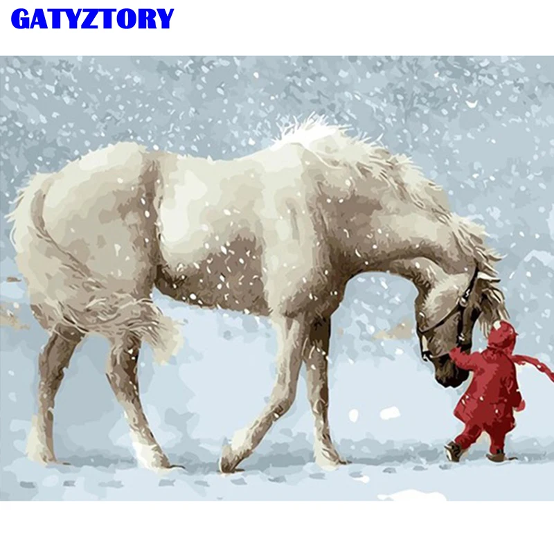 

Frameless Snow Horse Animals Diy Digital Painting By Numbers Kits Acrylic Paint By Numbers Unique Gift For Home Decor 40x50cm