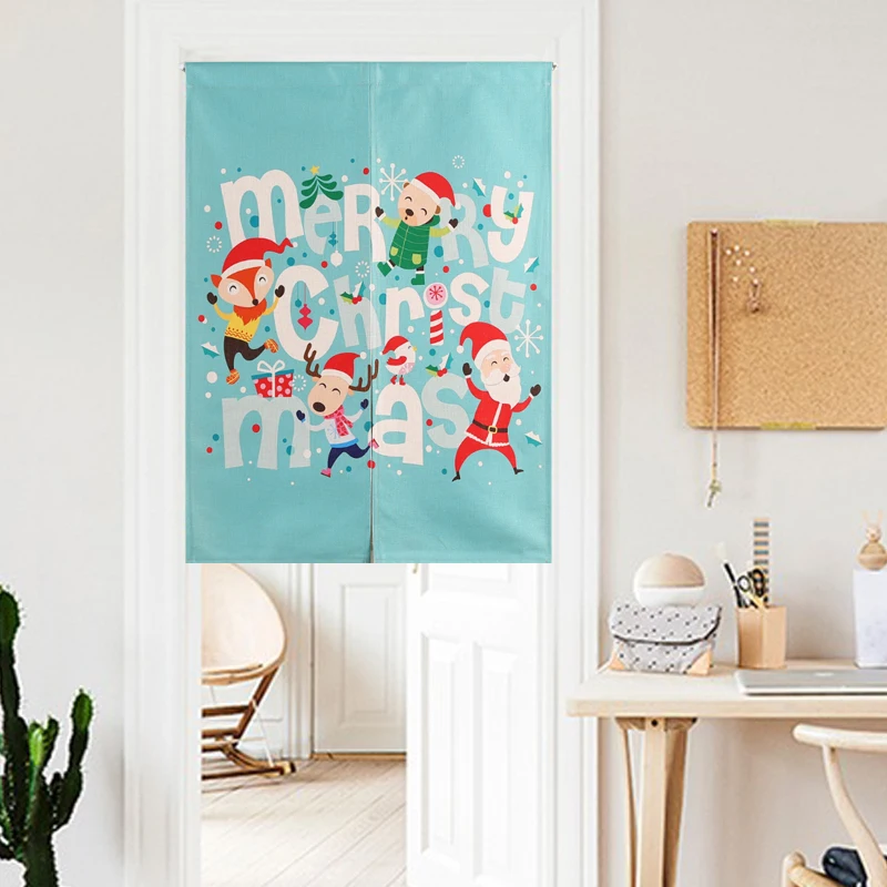 

Christmas Cartoon Festive Red classic Simple modern Door Curtain Linen Tapestry Study Bedroom Home Decor Bedroom Kitchen Curtain