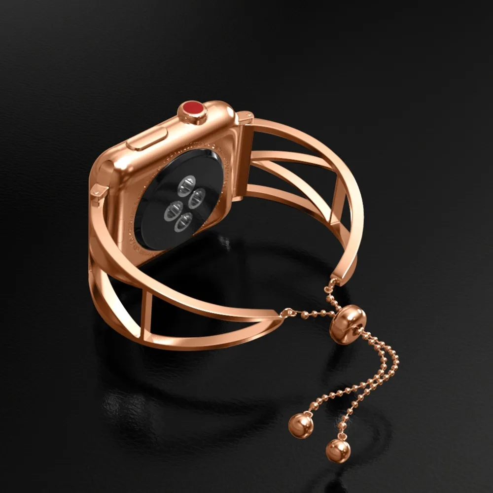 Розовое золото Нержавеющая сталь браслет Браслет-манжета двойные бусины пряжки Ремешки для наручных часов для Apple Watch, версии 3/2/1 серии 38 мм 42 мм