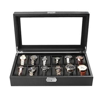 

Carbon Fiber High-Grade 12 Slots Luxury Display Design Jewelry Display Watch Box Storage Black Watch Holder Case