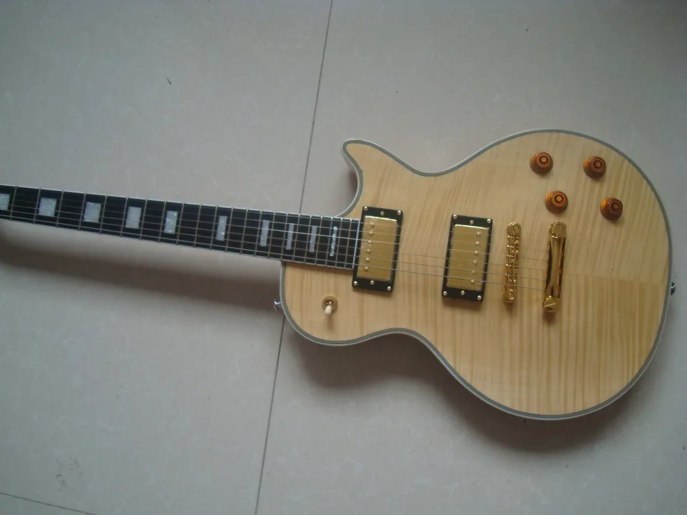 

new custom flamed top maple high quality amber finish natural wood color guitar all access joint neck block inlay free shipping