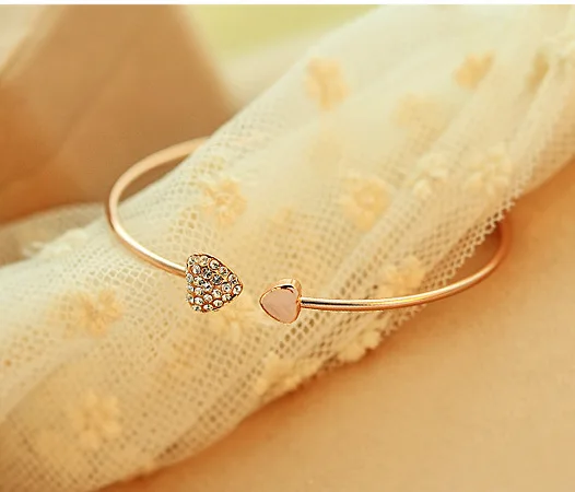 

New Rhinestone Heart Crystal Love Opening Gold Siliver Plated Bangles crystal Bracelets Bangles for Women Gift High Quality