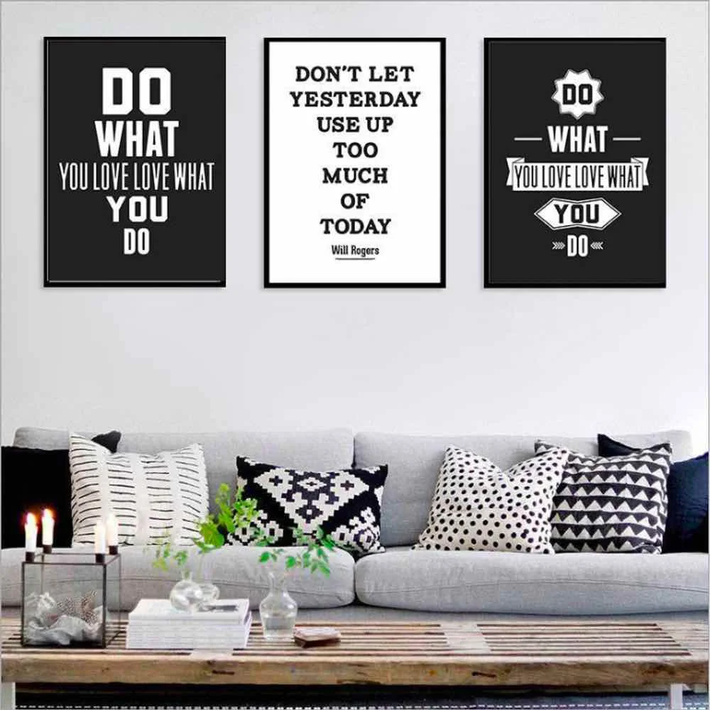 

HAOCHU Black Letters Drawing Canvas Painting Living Room Home Decor Painting Print Poster Simple Nordic Wall Picture