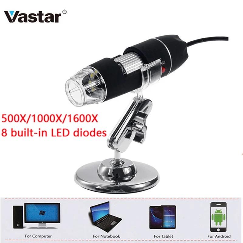 

Vastar Mega Pixels 500X 1000X 1600X 8 LED Digital USB Microscope Microscopio Magnifier Electronic Stereo USB Endoscope Camera