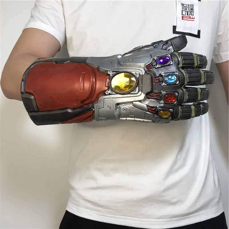 1:1 Endgame Железный человек Тони Старк светодиодный светильник Thanos Gauntlet камень косплей перчатки Гибкие пальцы латекс