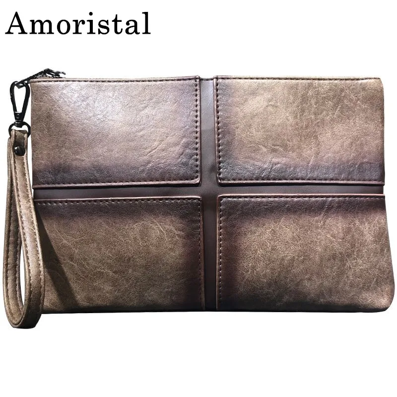 

Coffee Handbag Fashion Women Clutch Bag PU Vintage Patchwork Envelope Evening Bags Female Clutches Large Capacity Wrist Bag B388