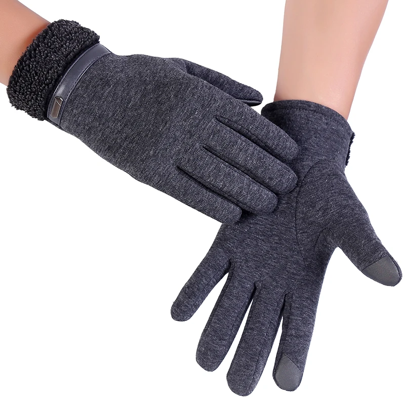 2018 осень-зима Для мужчин перчатки Сенсорный экран классический ремень пуговицы мягкая подкладка варежки полный палец хлопок перчатки