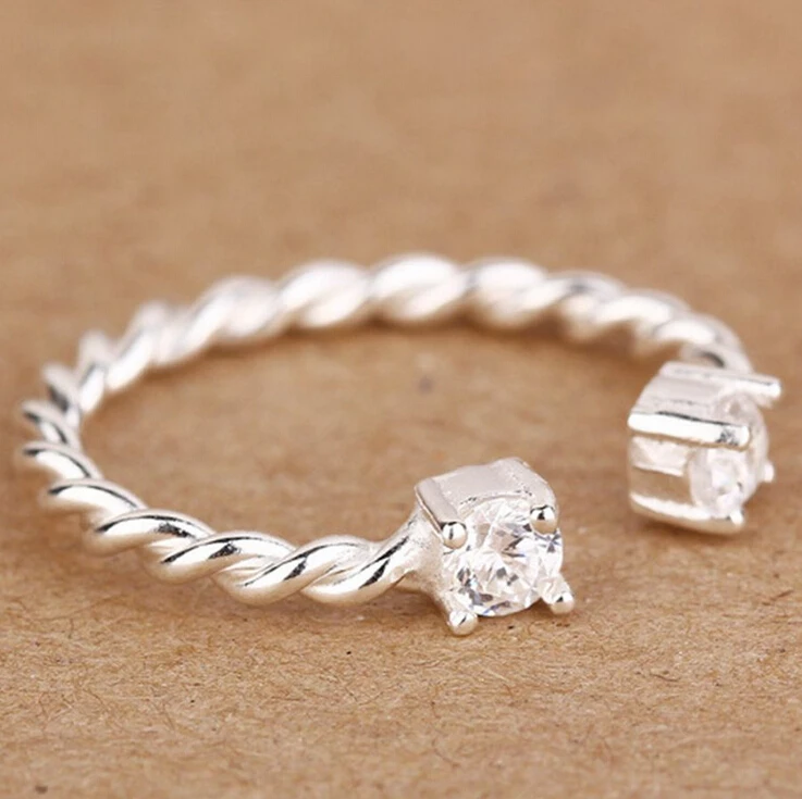 925 Sterling Silver Simple Original Twisted Rings For Women Cubic