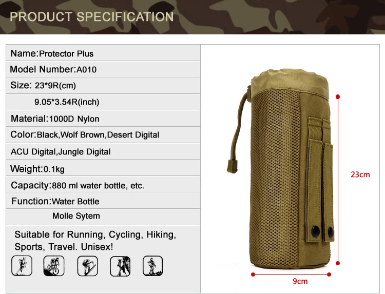 Протектор Плюс MOLLE держатель бутылки воды шнурок мешок кошелек армейское тактическое оборудование бесплатный подарок
