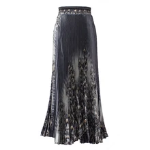 Сезон: весна–лето новые плиссированные тонкий до середины икры Юбка принт павлин цветок юбка китайский Стиль Для женщин Империя юбка один размер