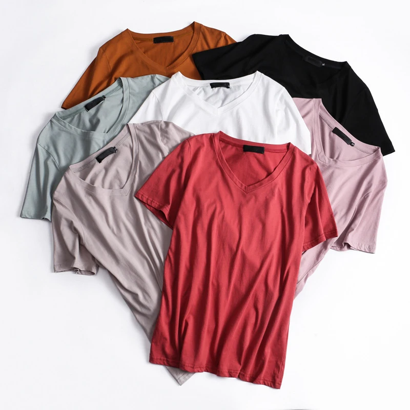 

100% Cotton Plus Size T Shirt Women 2019 New Summer V Neck Short Sleeve Ladies Tops Big Size Bust 130cm Solid Women Shirts
