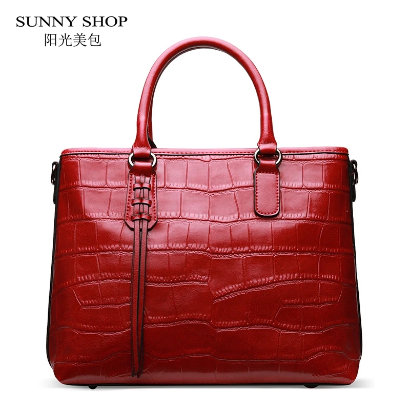 

SUNNY SHOP European American Style Alligator Pattern Women Bag High Quality Genuine Leather Handbags Messenger Bag A4 Available