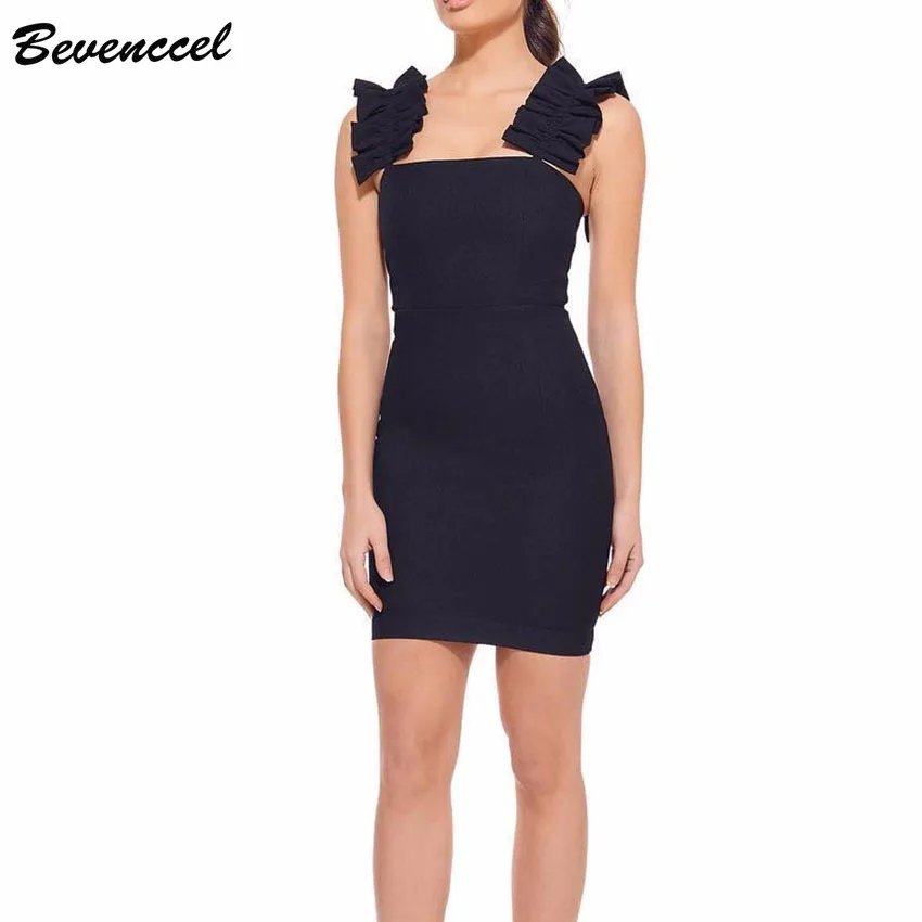 

Bevenccel 2019 New Sexy Straps Bodycon Badnage Dress Women Mini Ruffles Elegant Celebrity Evening Club Party Dress Vestidos