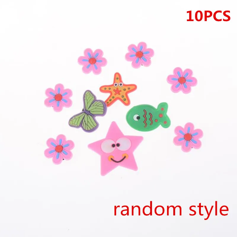 10pcs/lot PVC Shoe Charms Shoe Buckles Cute Animal Flowers Shoes Accessories Fit Bands Bracelets Kids Gifts Random Style