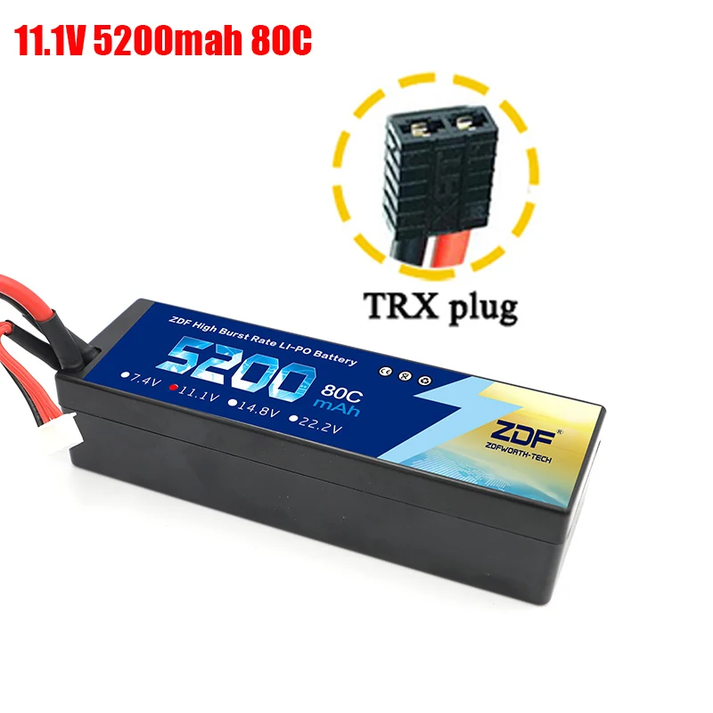 ZDF Lipo Аккумулятор 7,4 V 11,1 V 14,8 V 5200mah 6200mah Hardcase 2S 3S 4S 80C 160C 1/10 1/8 весы для Traxxas Slash 4x4 RC автомобилей лодки - Color: 3S5200mah TRX plug