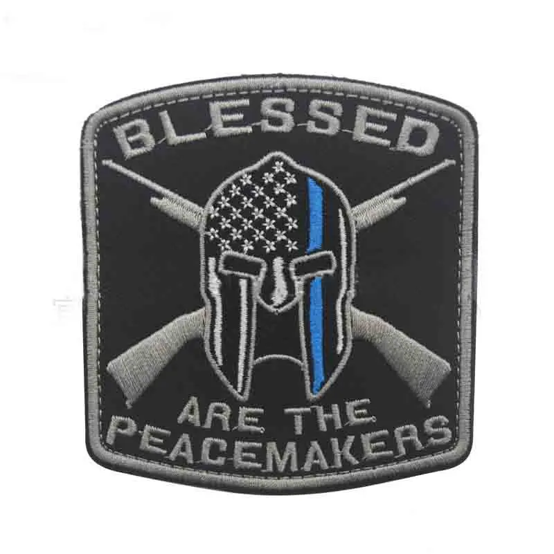 Вышитые Blessed-это Peacemakers Патч тонкая Голубая линия спартанская нашивка военные нашивки для поднятия боевого духа армия США, тактический жилет