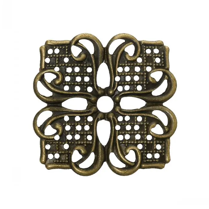 

DoreenBeads Embellishments Findings Filigree Wraps Connectors Square Antique Bronze Flower Pattern 3.5cmx 3.5cm,100 PCs