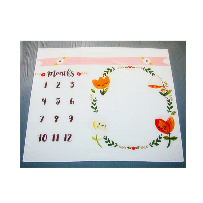 

Flower Printed Infant Baby Milestone Blanket Photo Photography Prop Blankets Letter Backdrop Cloth 100x100cm