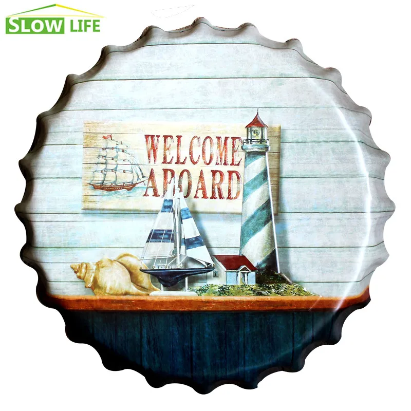 

2017 New Welcome Aboard Bottle Cap Metal Tin Sign Vintage Home Decor Tin Sign Wall Decor Metal Sign 3D Wall Decor Metal Plaque