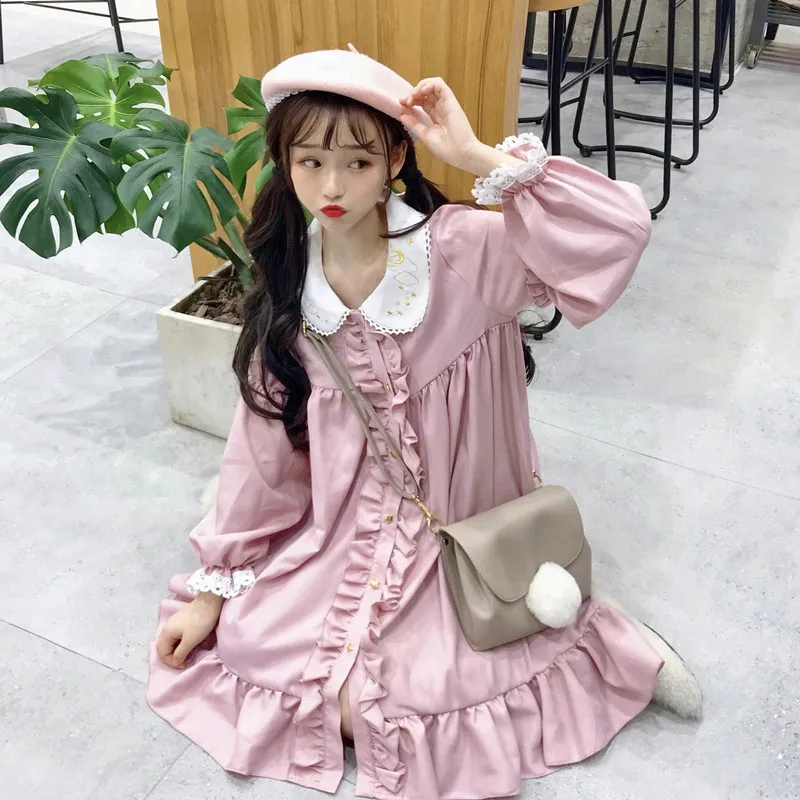 

Lace Fungus Lace Embroidery Doll Dress Women's Dresses Japanese Harajuku Ulzzang Female Korean Kawaii Cute Clothing For Women