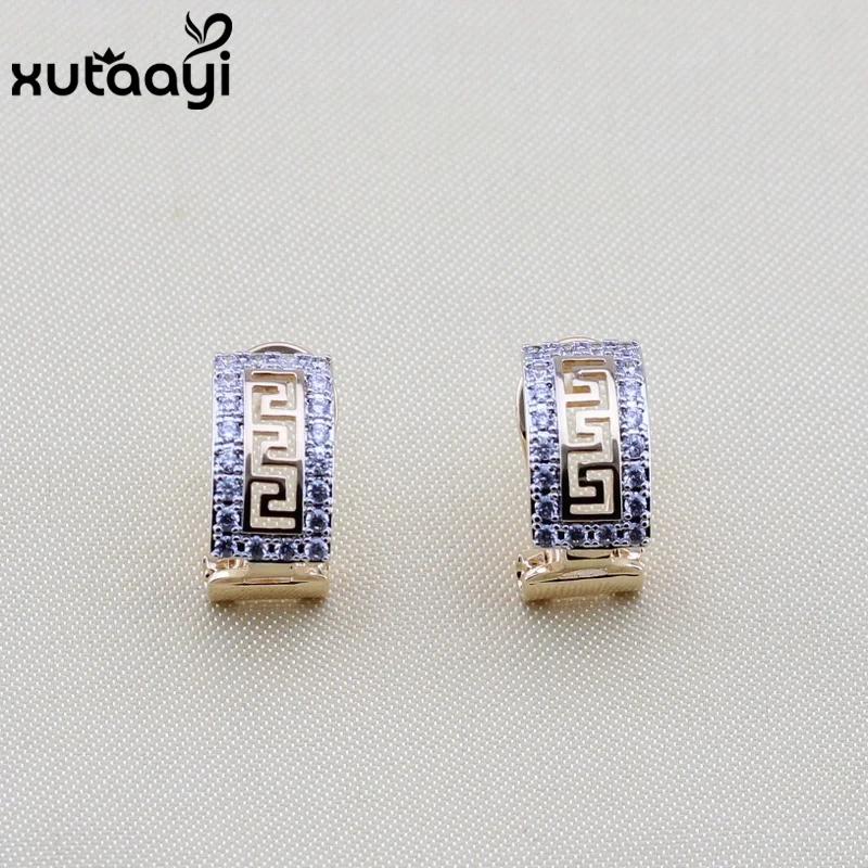 

XUTAAYI Round White Cubic Zirconia Gold Color Hoop Earrings for Women Fashion Jewelry Free Gift Box