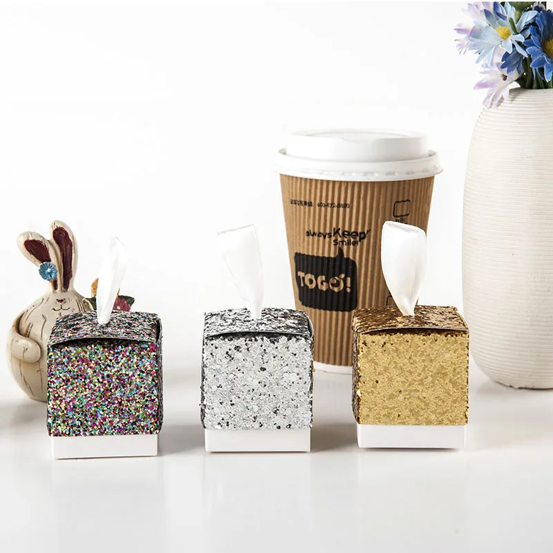 

Glitter Paper Gift Box Packaging Silver Gold Bling Bling Wedding Cookie/Candy/Dragee Box Packaging event & Party Supplies