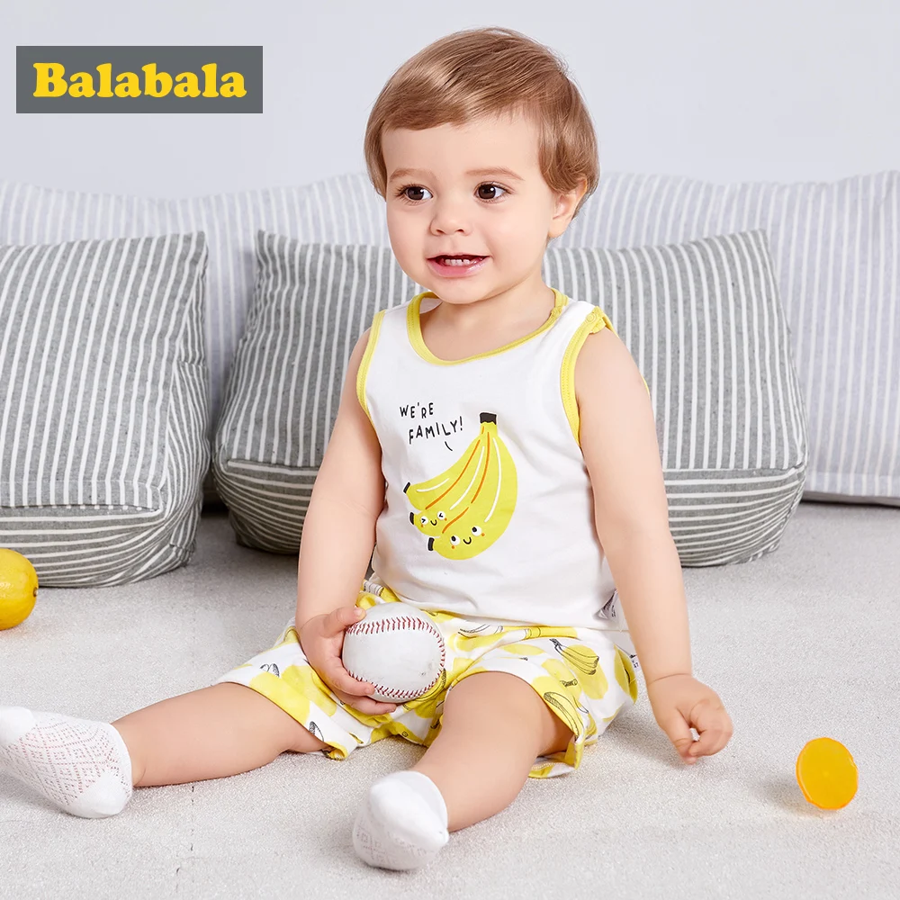

Balabala Baby Boys Summer Clothing Sets Banana Pattern 100% Cotton Soft 2pcs Sleeveless T-shirt +Shorts Infant Children Clothes